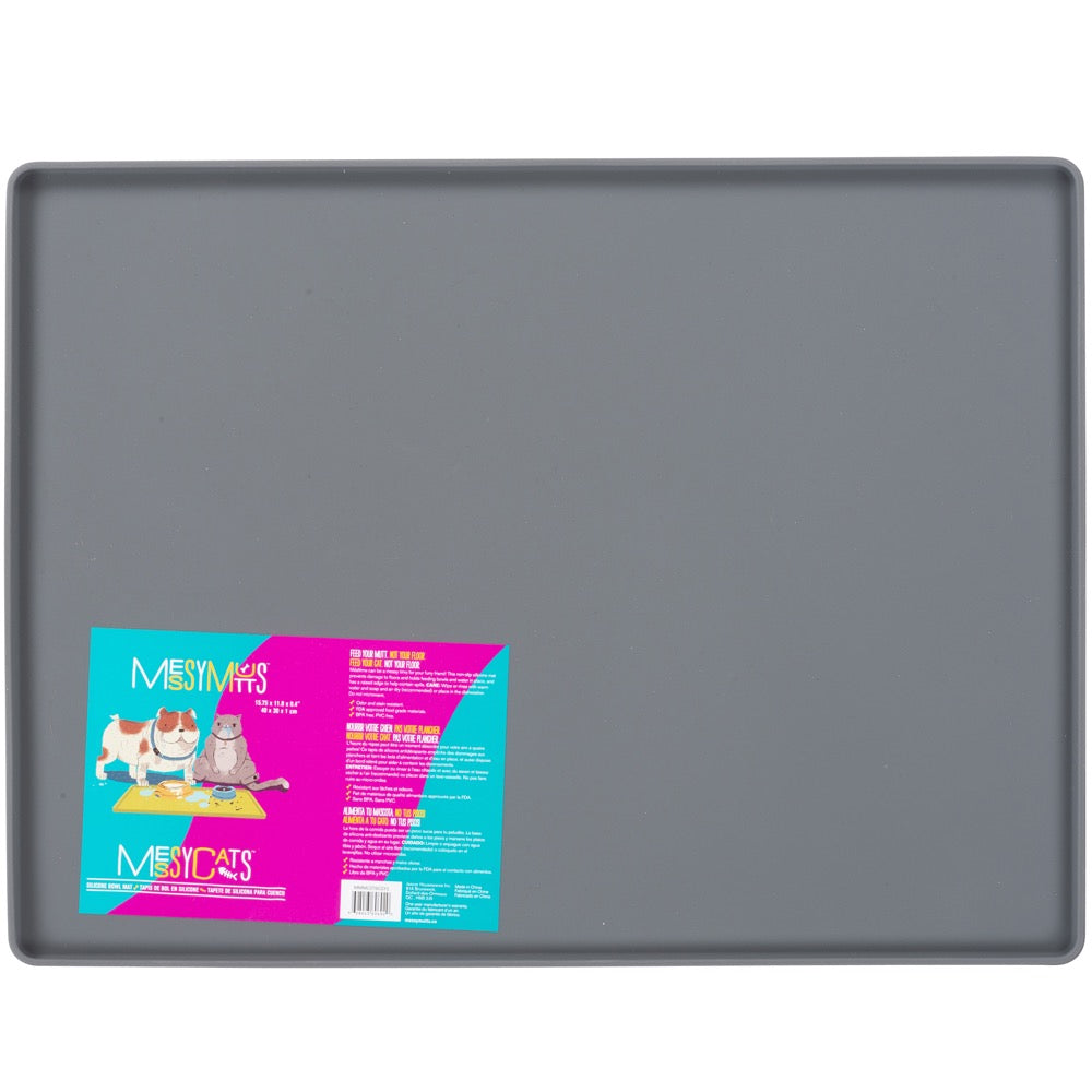 "Messy Mutts & Cats Silicone Non-Slip Pet Bowl Mat For Cats & Dogs (Small, Cool Grey)"
