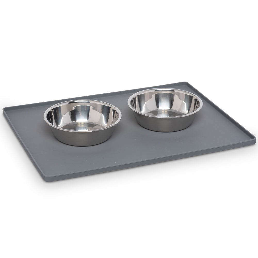 "Messy Mutts & Cats Silicone Non-Slip Pet Bowl Mat For Cats & Dogs (Small, Light Grey)"