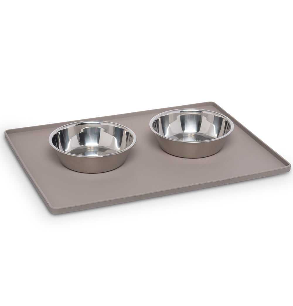 "Messy Mutts & Cats Silicone Non-Slip Pet Bowl Mat For Cats & Dogs (Small, Grey)"