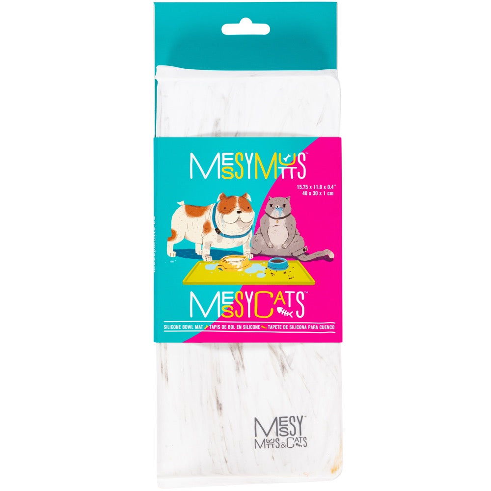 "Messy Mutts & Cats Silicone Non-Slip Pet Bowl Mat For Cats & Dogs (Small, Marble)"