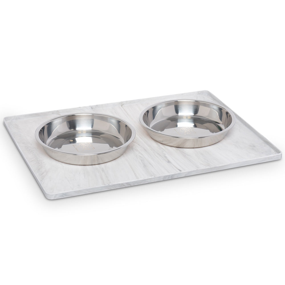 "Messy Mutts & Cats Silicone Non-Slip Pet Bowl Mat For Cats & Dogs (Small, Marble)"