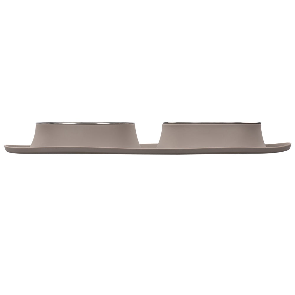 Messy Mutts Double Silicone Feeder With Stainless Steel Dog Bowls (Grey)