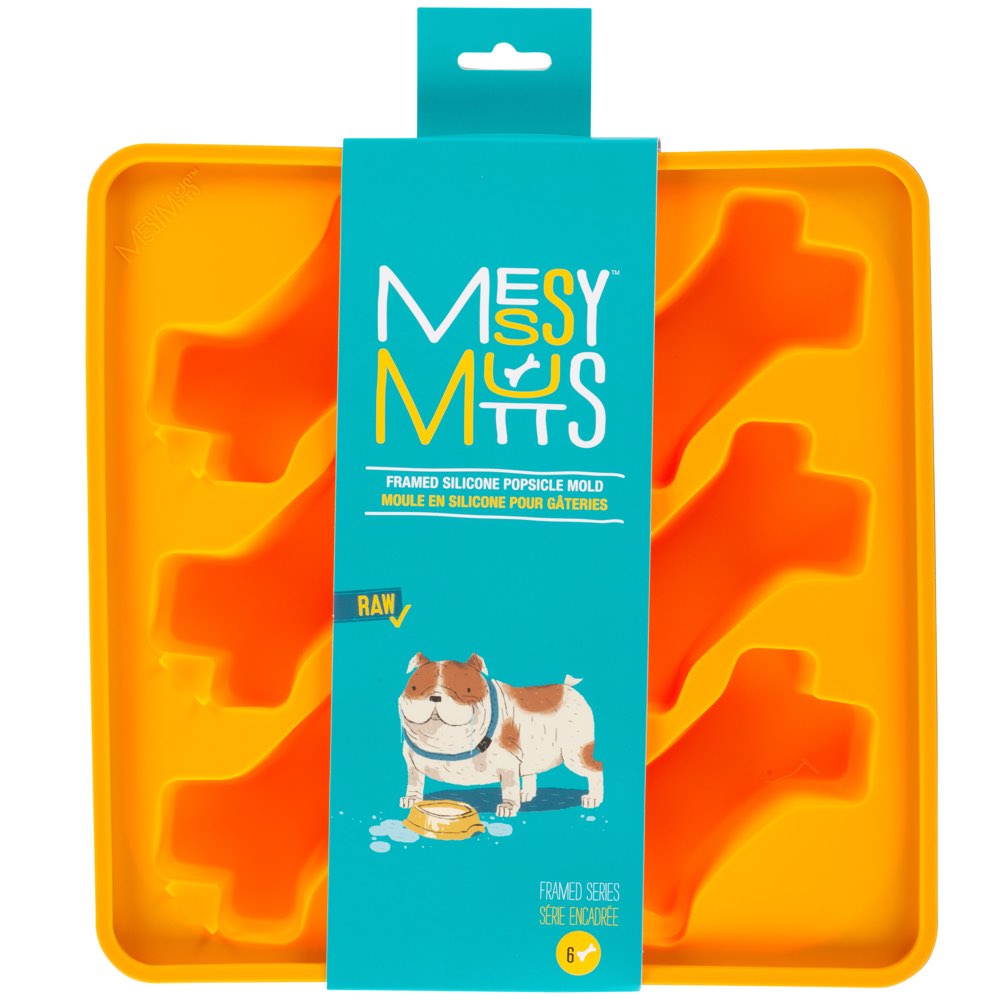"Messy Mutts Framed Silicone Popsicle  Dog Treat Mold (6 Bones, Orange)"