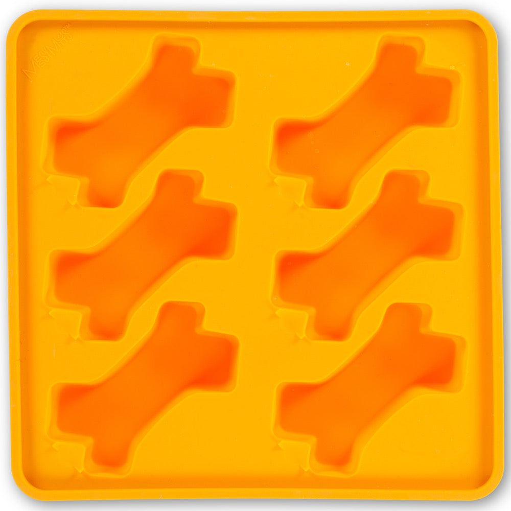 "Messy Mutts Framed Silicone Popsicle  Dog Treat Mold (6 Bones, Orange)"