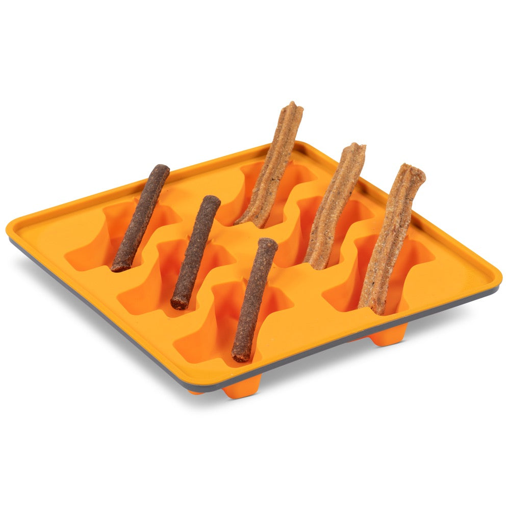 "Messy Mutts Framed Silicone Popsicle  Dog Treat Mold (6 Bones, Orange)"