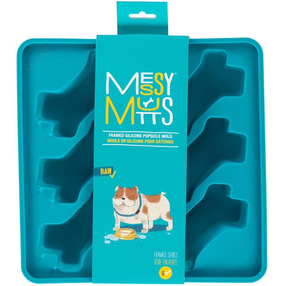 "Messy Mutts Framed Silicone Popsicle Dog Treat Mold (6 Bones, Blue)"