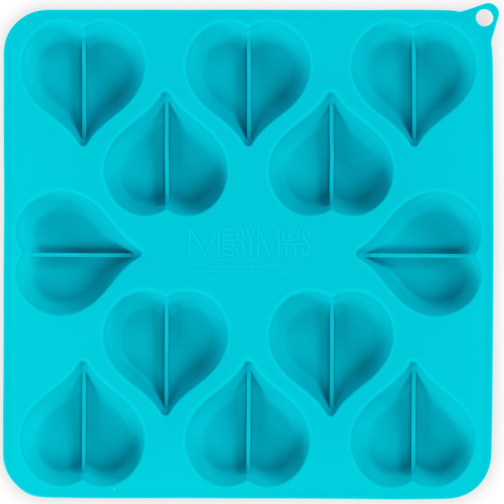 "Messy Mutts Silicone Bake & Freeze Dog Treat Maker Set (12 Hearts, Blue & Watermelon) 2pc"