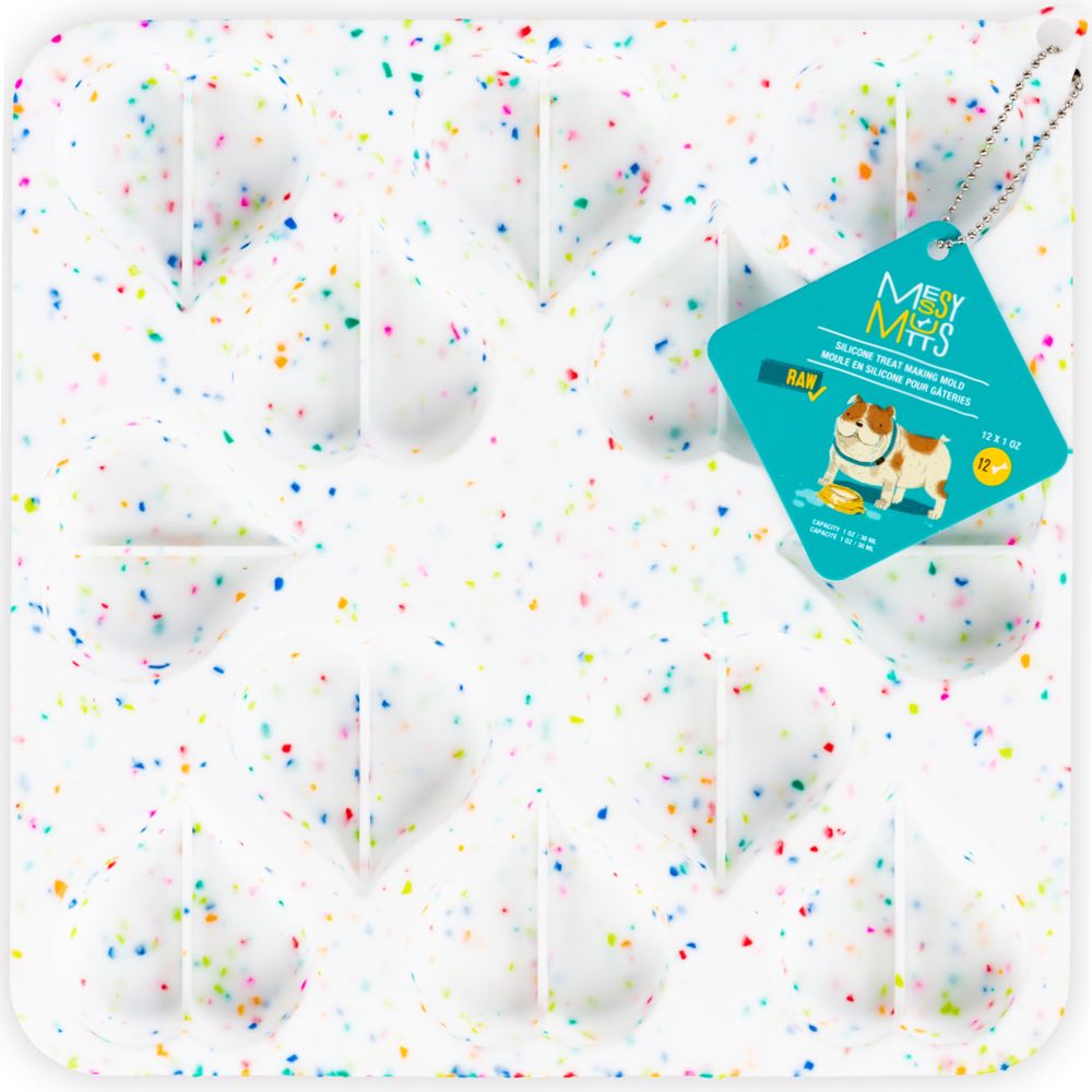 "Messy Mutts Silicone Bake & Freeze Dog Treat Maker (12 Hearts, Confetti)"
