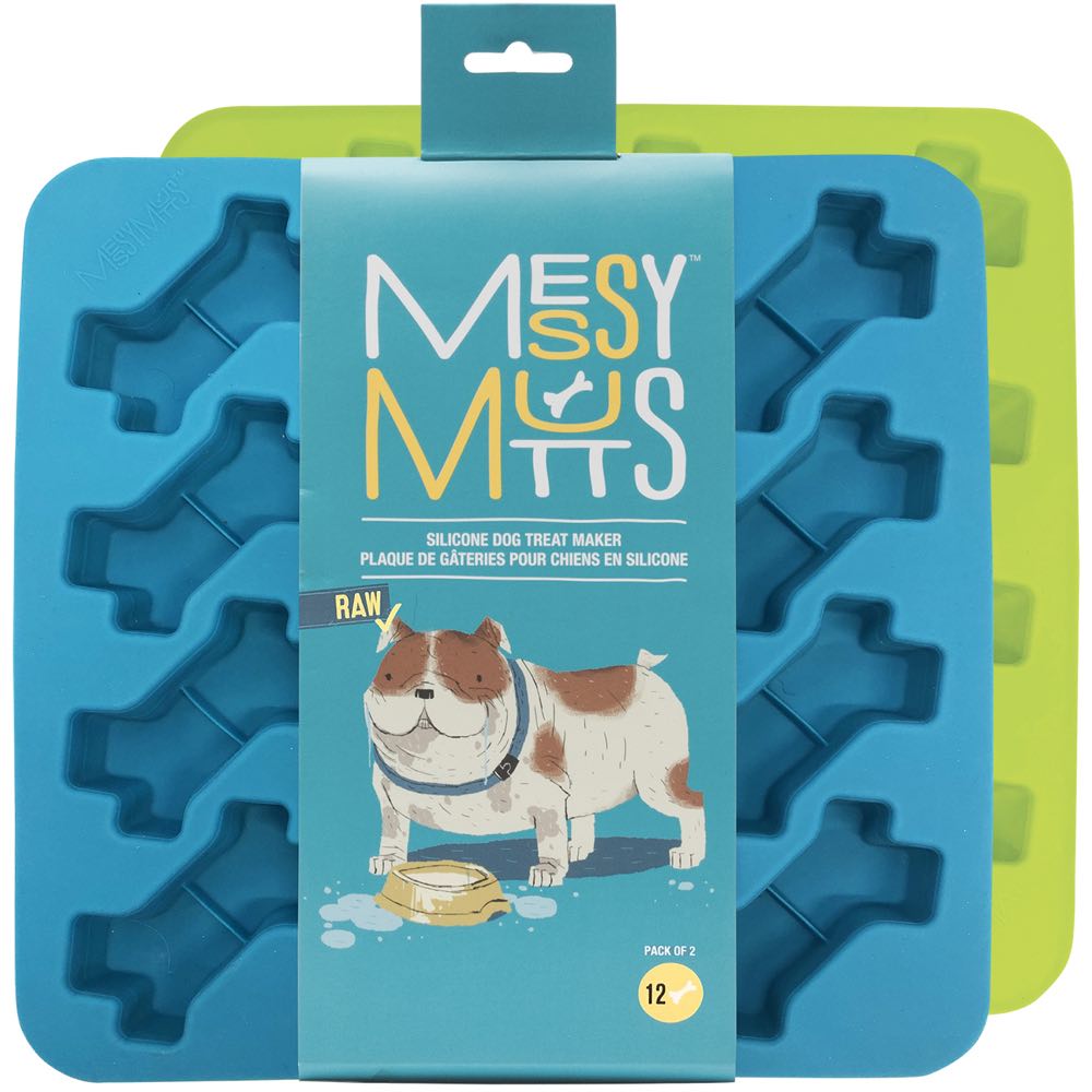 "Messy Mutts Silicone Bake & Freeze Dog Treat Maker Set (12 Bones, Blue & Green) 2pc"