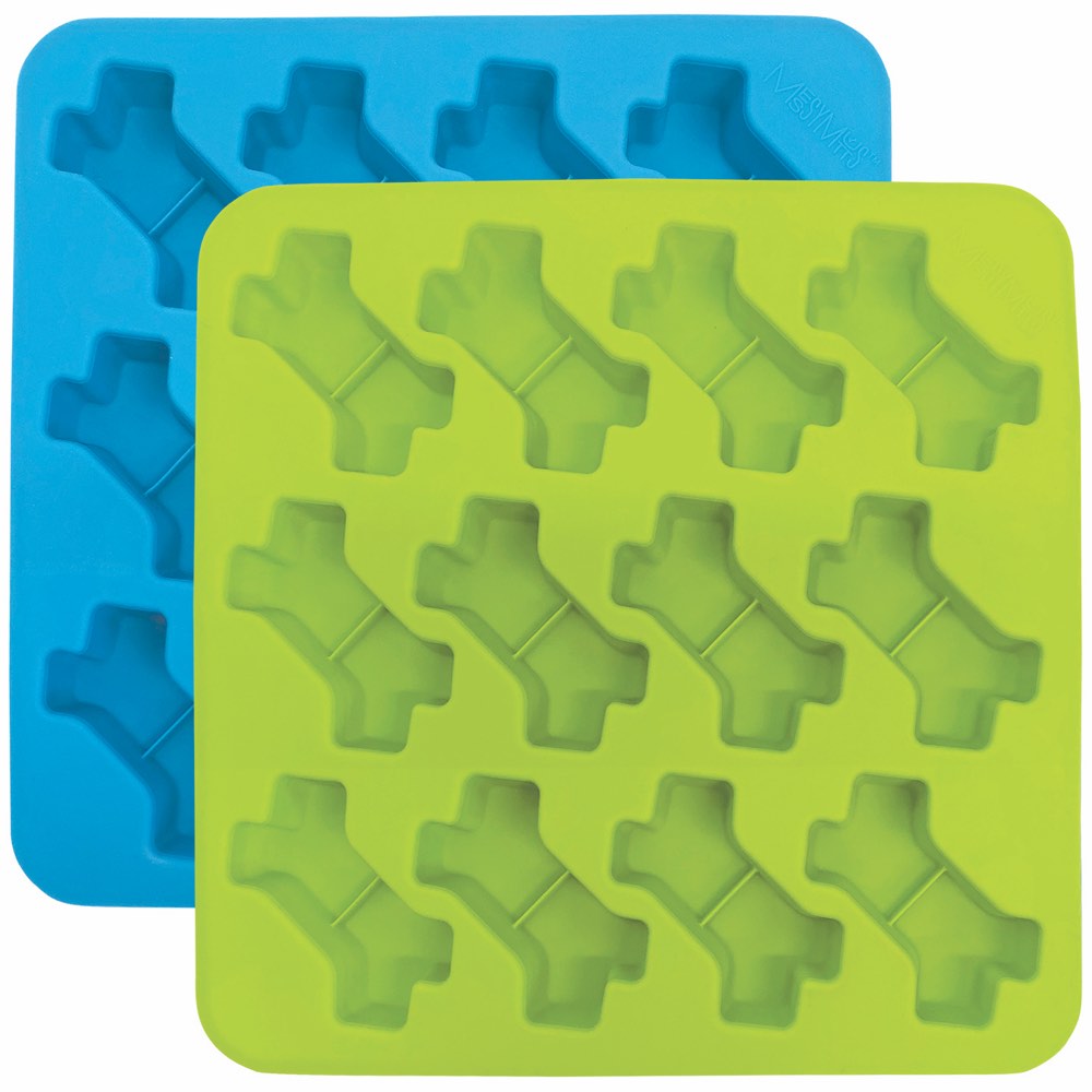 "Messy Mutts Silicone Bake & Freeze Dog Treat Maker Set (12 Bones, Blue & Green) 2pc"