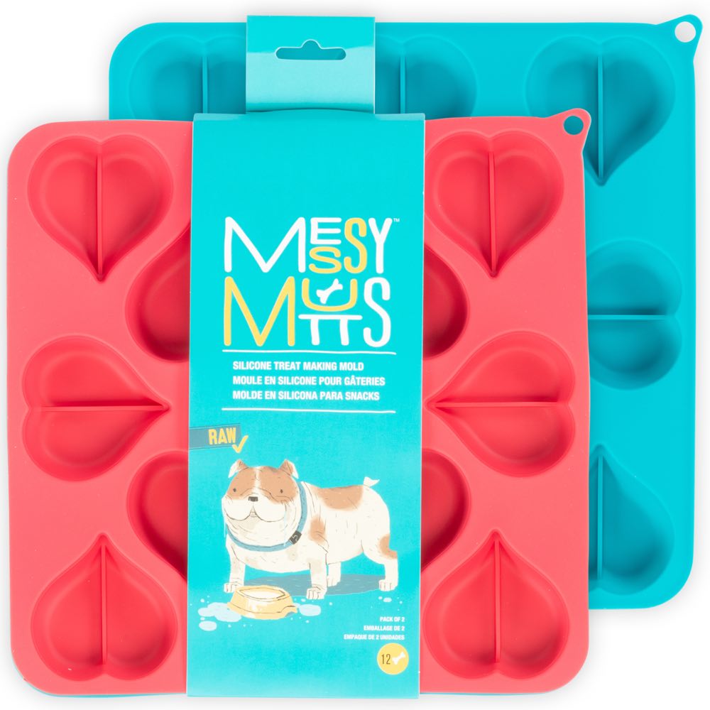 "Messy Mutts Silicone Bake & Freeze Dog Treat Maker Set (12 Hearts, Blue & Watermelon) 2pc"
