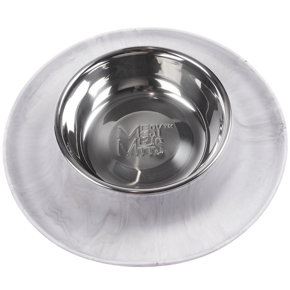 "Messy Mutts Single Silicone Feeder With Stainless Steel Dog Bowl (Medium, Marble)"