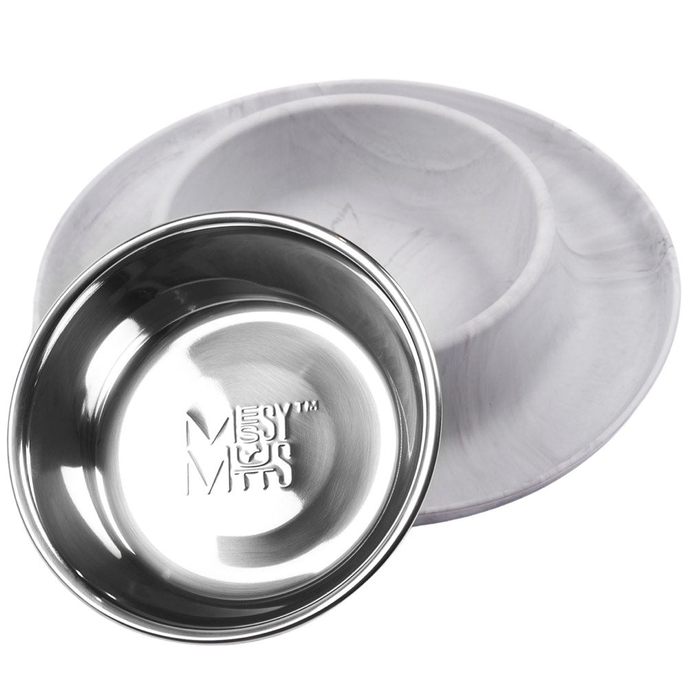 "Messy Mutts Single Silicone Feeder With Stainless Steel Dog Bowl (Medium, Marble)"