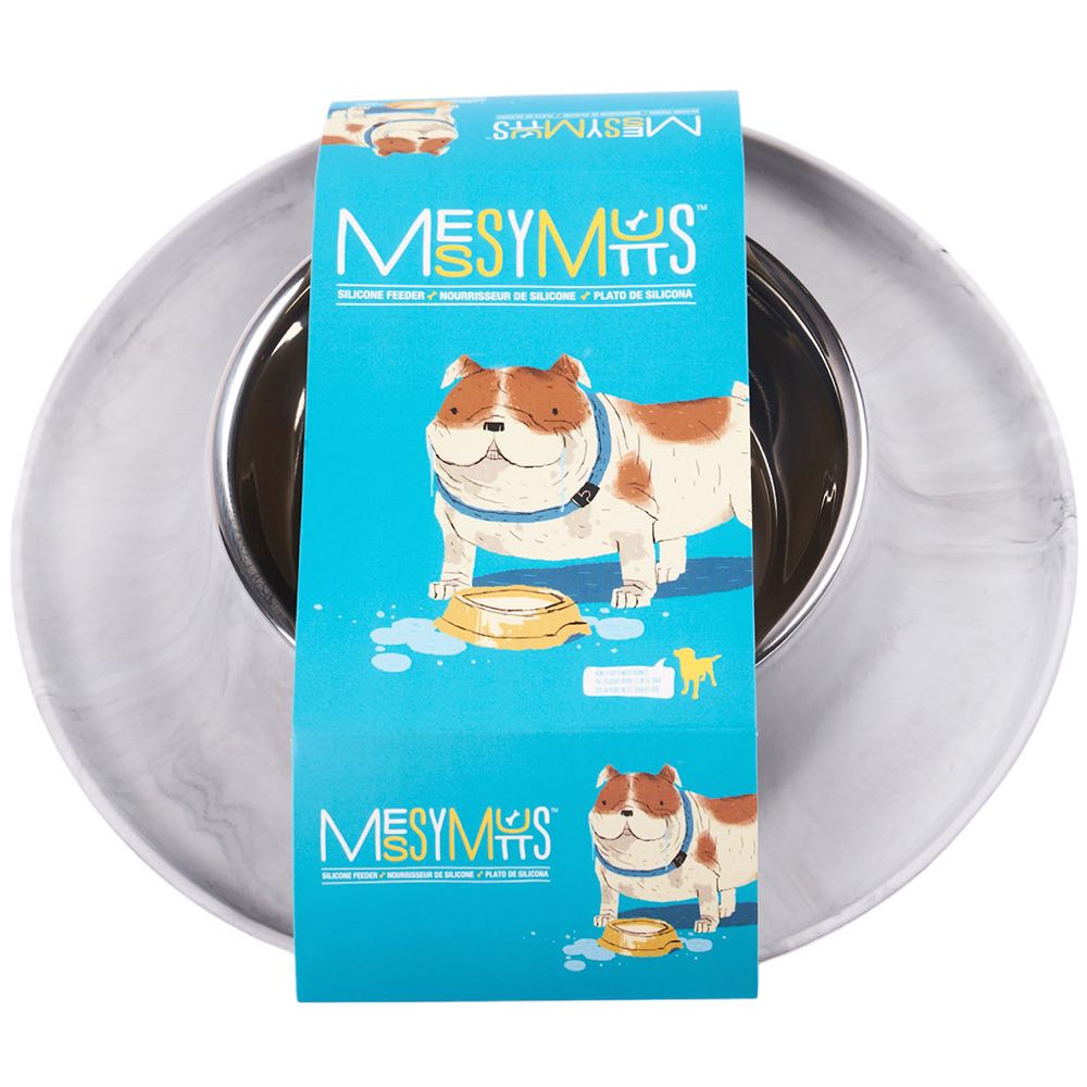 "Messy Mutts Single Silicone Feeder With Stainless Steel Dog Bowl (Medium, Marble)"