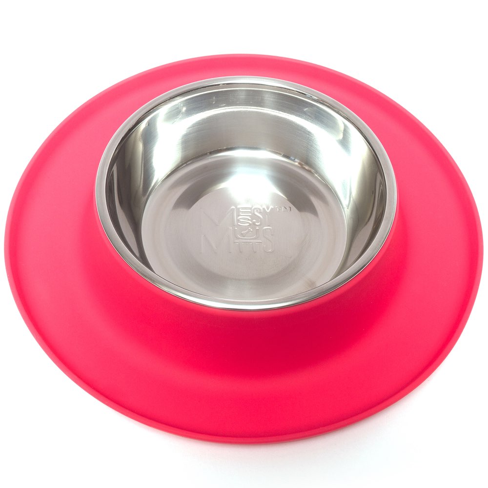 "Messy Mutts Single Silicone Feeder With Stainless Steel Dog Bowl (Medium, Watermelon)"