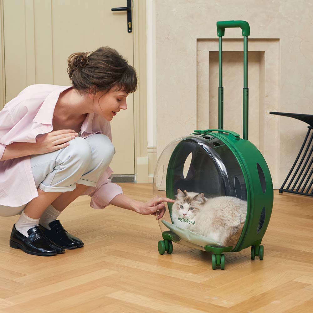 "VETRESKA Bubble Carrier For Cats & Dogs (Green, Opaque)"