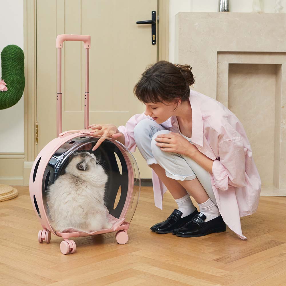 "VETRESKA Bubble Carrier For Cats & Dogs (Pink, Opaque)"