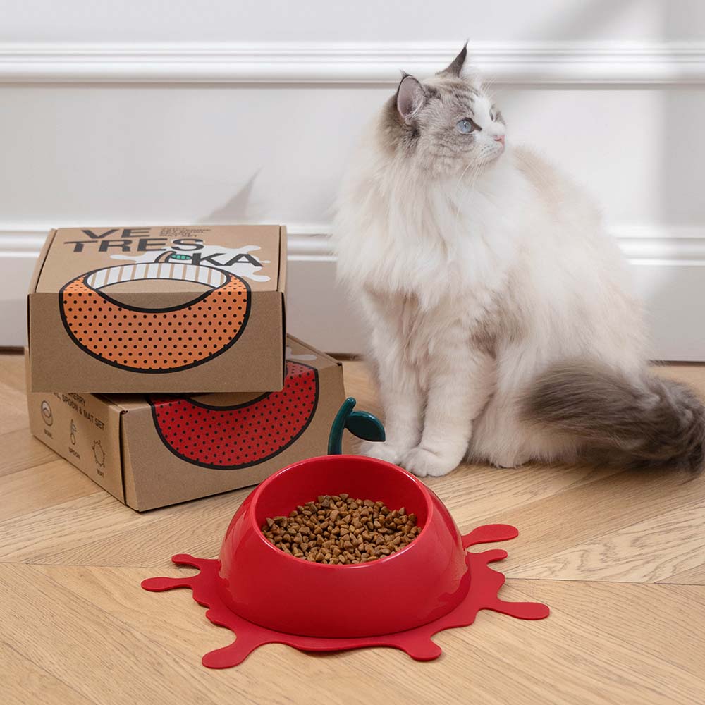 "VETRESKA Juicy Cherry Bowl, Mat & Spoon Set For Cats & Dogs"